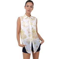 Christmas Gold Stars Snow Flakes  Sleeveless Chiffon Button Shirt