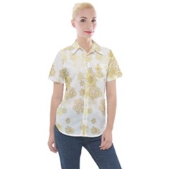 Christmas Gold Stars Snow Flakes  Women s Short Sleeve Pocket Shirt