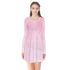 Pink Blurry Pastel Watercolour Ombre Long Sleeve V-neck Flare Dress by Lullaby