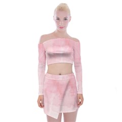 Pink Blurry Pastel Watercolour Ombre Off Shoulder Top With Mini Skirt Set by Lullaby