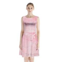 Pink Blurry Pastel Watercolour Ombre Sleeveless Waist Tie Chiffon Dress by Lullaby