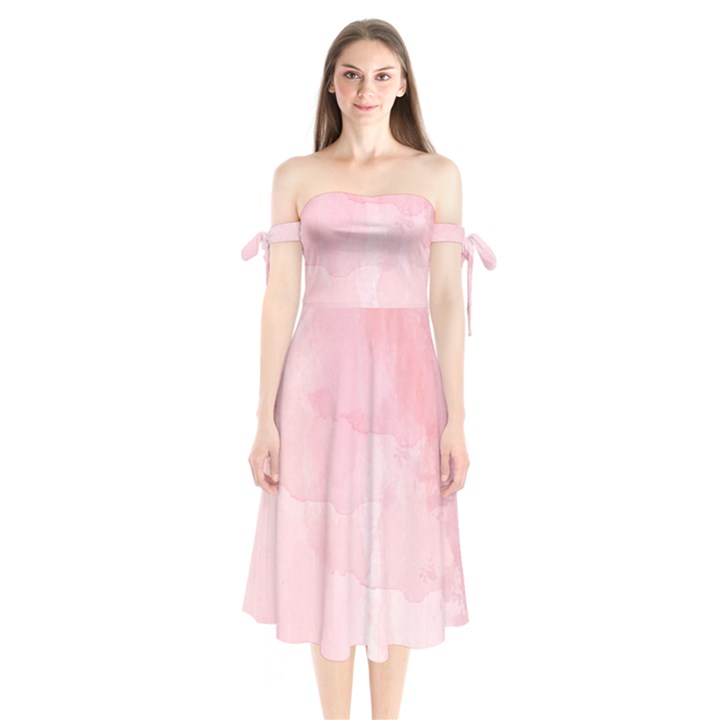 Pink blurry pastel watercolour ombre Shoulder Tie Bardot Midi Dress