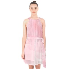 Pink Blurry Pastel Watercolour Ombre Halter Collar Waist Tie Chiffon Dress by Lullaby