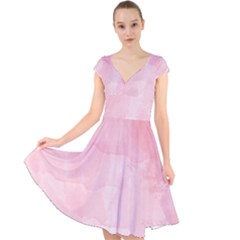 Pink Blurry Pastel Watercolour Ombre Cap Sleeve Front Wrap Midi Dress by Lullaby