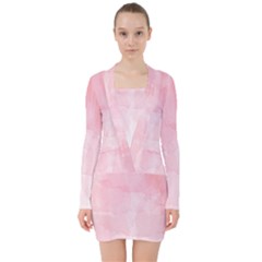 Pink Blurry Pastel Watercolour Ombre V-neck Bodycon Long Sleeve Dress by Lullaby