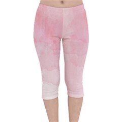 Pink Blurry Pastel Watercolour Ombre Velvet Capri Leggings  by Lullaby