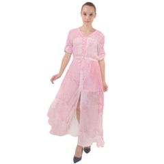 Pink Blurry Pastel Watercolour Ombre Waist Tie Boho Maxi Dress by Lullaby