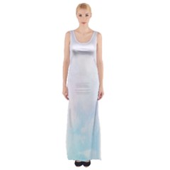 Pink Blue Blurry Pastel Watercolour Ombre Thigh Split Maxi Dress by Lullaby