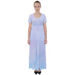 Pink Blue Blurry Pastel Watercolour Ombre High Waist Short Sleeve Maxi Dress by Lullaby