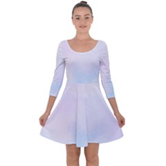 Pink Blue Blurry Pastel Watercolour Ombre Quarter Sleeve Skater Dress by Lullaby