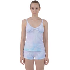 Pink Blue Blurry Pastel Watercolour Ombre Tie Front Two Piece Tankini by Lullaby