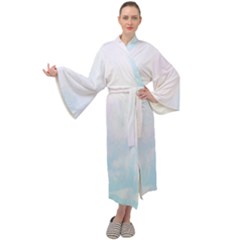 Pink Blue Blurry Pastel Watercolour Ombre Maxi Velour Kimono by Lullaby