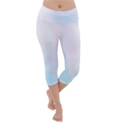 Pink Blue Blurry Pastel Watercolour Ombre Lightweight Velour Capri Yoga Leggings by Lullaby