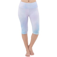 Pink Blue Blurry Pastel Watercolour Ombre Lightweight Velour Cropped Yoga Leggings by Lullaby