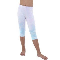 Pink Blue Blurry Pastel Watercolour Ombre Kids  Lightweight Velour Capri Leggings  by Lullaby