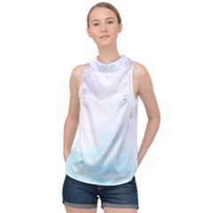 Pink Blue Blurry Pastel Watercolour Ombre High Neck Satin Top by Lullaby