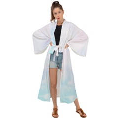 Pink Blue Blurry Pastel Watercolour Ombre Maxi Kimono by Lullaby