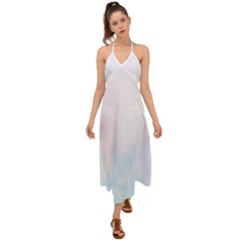 Pink Blue Blurry Pastel Watercolour Ombre Halter Tie Back Dress  by Lullaby