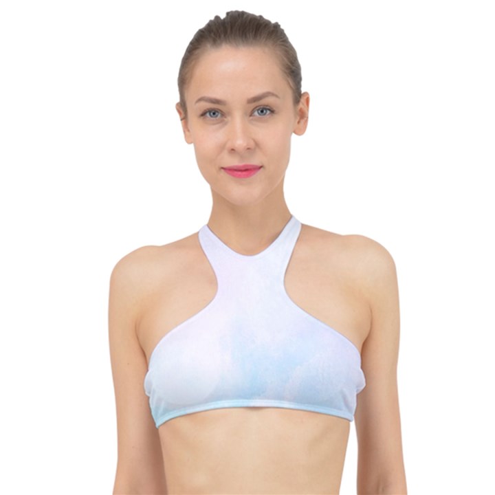 Pink blue blurry pastel watercolour ombre High Neck Bikini Top