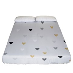 Grey Hearts Print Romantic Fitted Sheet (queen Size) by Lullaby