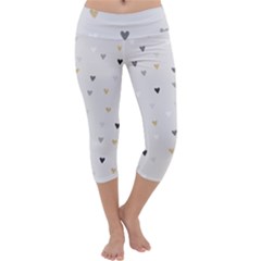 Grey Hearts Print Romantic Capri Yoga Leggings by Lullaby