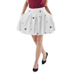 Grey Hearts Print Romantic A-line Pocket Skirt by Lullaby