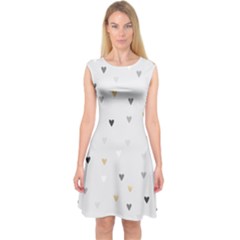 Grey Hearts Print Romantic Capsleeve Midi Dress by Lullaby