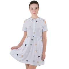 Grey Hearts Print Romantic Short Sleeve Shoulder Cut Out Dress  by Lullaby