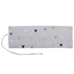 Grey Hearts Print Romantic Roll Up Canvas Pencil Holder (m) by Lullaby