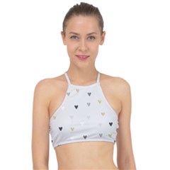 Grey Hearts Print Romantic Racer Front Bikini Top by Lullaby