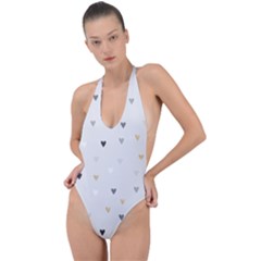 Grey Hearts Print Romantic Backless Halter One Piece Swimsuit by Lullaby