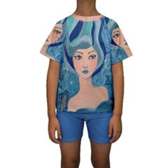 Blue Girl Kids  Short Sleeve Swimwear by CKArtCreations