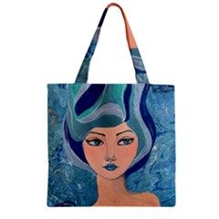 Blue Girl Zipper Grocery Tote Bag by CKArtCreations