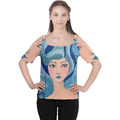 Blue Girl Cutout Shoulder Tee