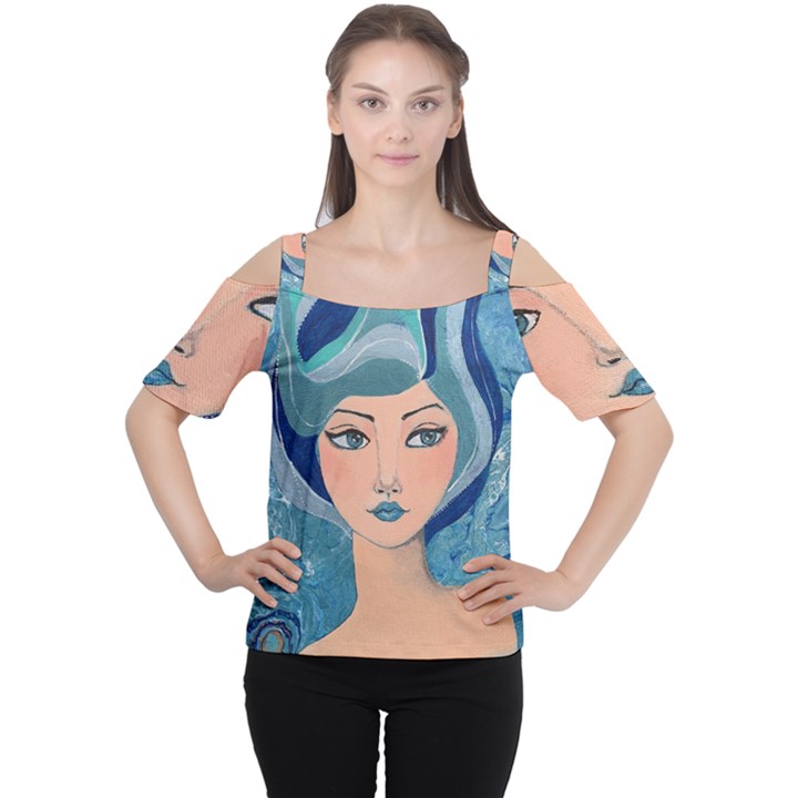 Blue Girl Cutout Shoulder Tee