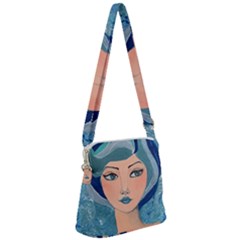 Blue Girl Zipper Messenger Bag by CKArtCreations