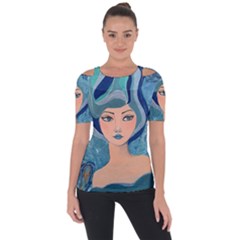 Blue Girl Shoulder Cut Out Short Sleeve Top by CKArtCreations