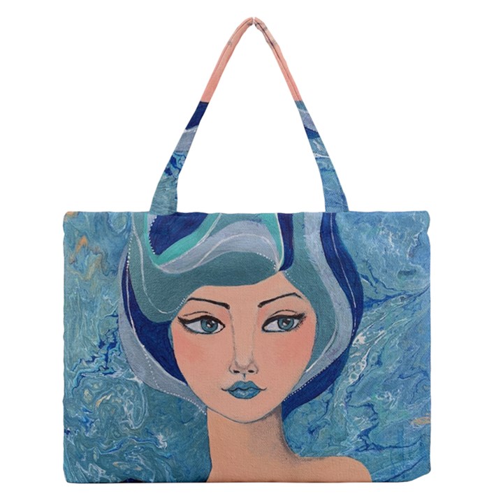 Blue Girl Zipper Medium Tote Bag