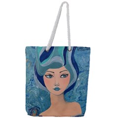 Blue Girl Full Print Rope Handle Tote (large) by CKArtCreations