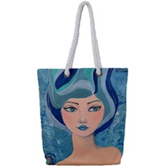 Blue Girl Full Print Rope Handle Tote (small) by CKArtCreations