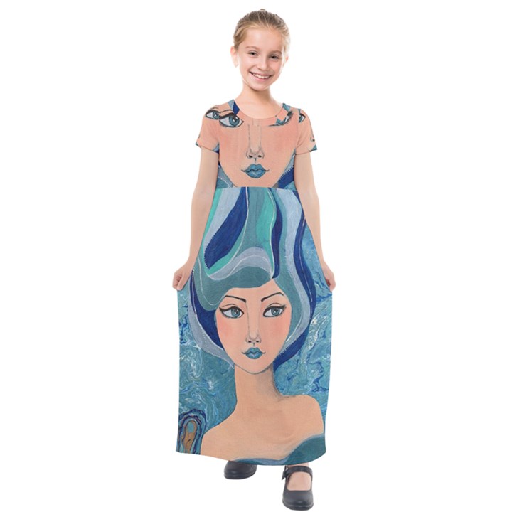 Blue Girl Kids  Short Sleeve Maxi Dress