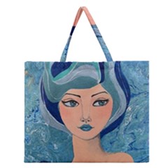 Blue Girl Zipper Large Tote Bag by CKArtCreations