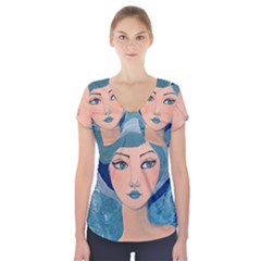 Blue Girl Short Sleeve Front Detail Top by CKArtCreations