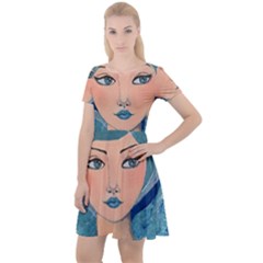 Blue Girl Cap Sleeve Velour Dress  by CKArtCreations