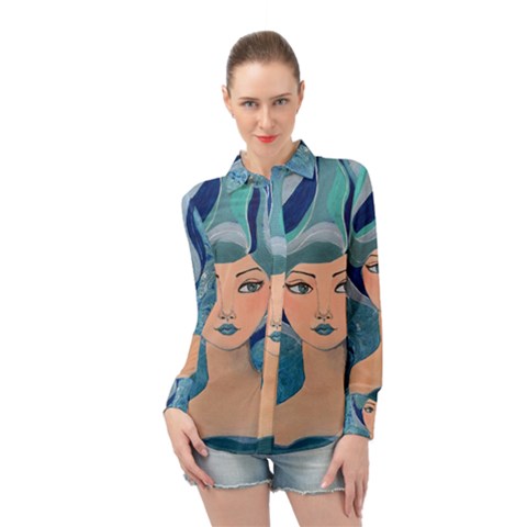 Blue Girl Long Sleeve Chiffon Shirt by CKArtCreations