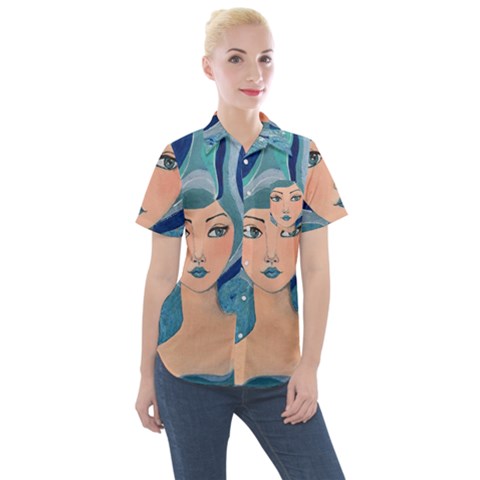 Blue Girl Women s Short Sleeve Pocket Shirt by CKArtCreations