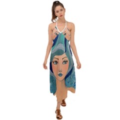 Blue Girl Halter Tie Back Dress  by CKArtCreations