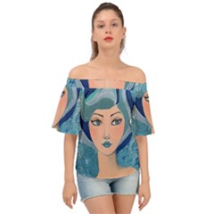 Blue Girl Off Shoulder Short Sleeve Top by CKArtCreations