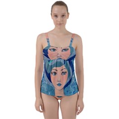 Blue Girl Twist Front Tankini Set by CKArtCreations