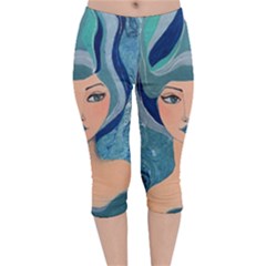 Blue Girl Velvet Capri Leggings 